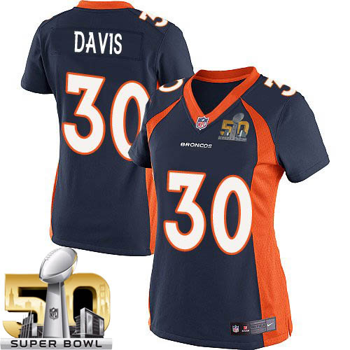 Women's Elite Terrell Davis Super Bowl L Nike Jersey Navy Blue Alternate - #30 NFL Denver Broncos